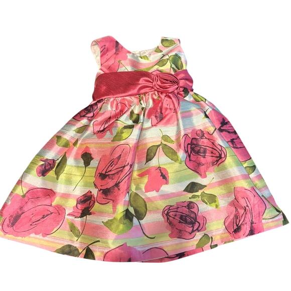 Marmellata Girls Pink Green Beautiful Dress Rose Tie Size 2T Toddler - Picture 1 of 5